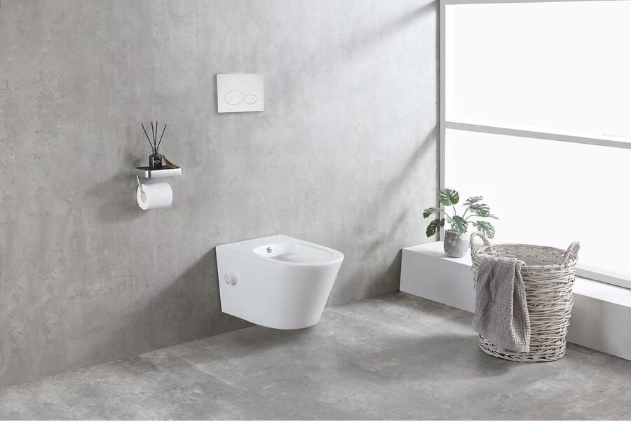 Wiesbaden Wandcloset Vesta | 52 cm | Rimless | Bidet functie-warm en koud water | Excl.Toiletzitting | Keramiek | Mat wit - Foto 2