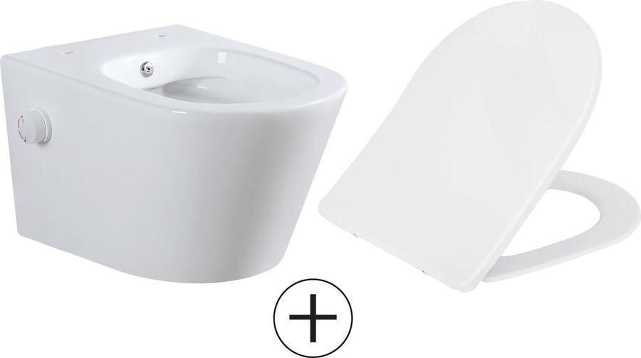 Wiesbaden Wandcloset Vesta | 52 cm | Rimless | Bidet functie-warm en koud water | Incl.Toiletzitting | Keramiek | Glans wit - Foto 2