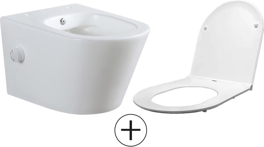 Wiesbaden Wandcloset Vesta | 52 cm | Rimless | Bidet functie-warm en koud water | Incl.Toiletzitting | Keramiek | Mat wit - Foto 3