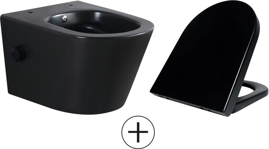 Wiesbaden Wandcloset Vesta | 52 cm | Rimless | Bidet functie-warm en koud water | Incl.Toiletzitting | Keramiek | Mat zwart - Foto 3