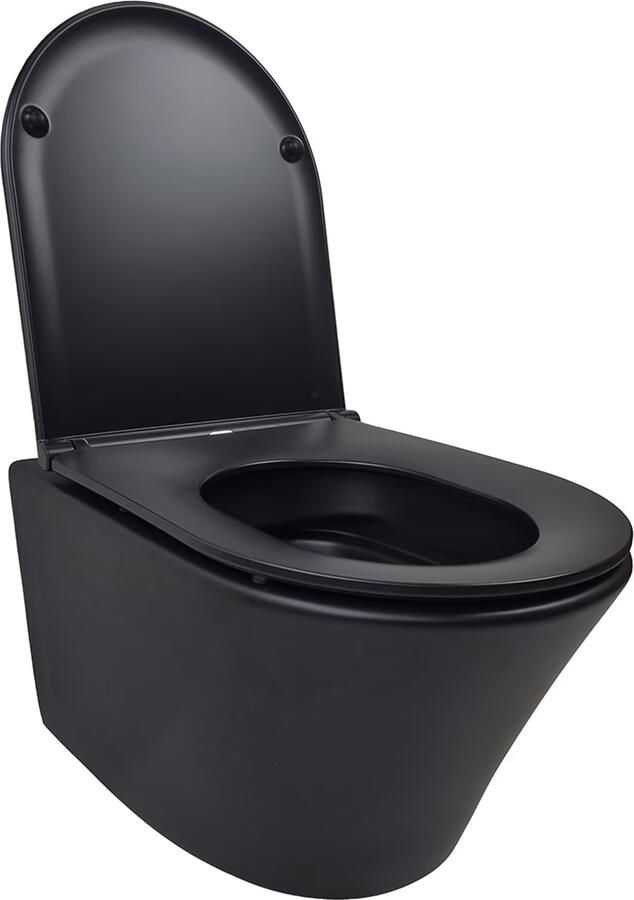 Wiesbaden Wandcloset Vesta | 52 cm | Rimless | Incl.Softclose zitting | Keramiek | Zwart mat - Foto 2