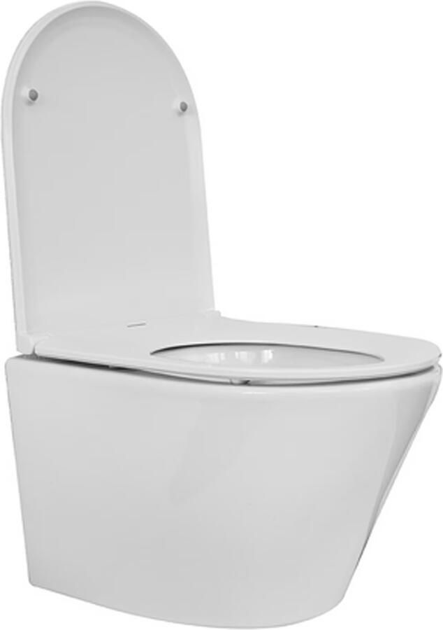 Wiesbaden Vesta-Junior hangend toilet compact 47 cm diepspoel Rimless inclusief Flatline 2.0 zitting met softclose en quickrelease wit