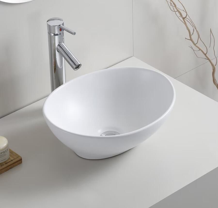 Wiesbaden Waskom Barco | 40x33x14.5 cm | Keramiek | Vrijstaand | Ovaal | Wit mat - Foto 3