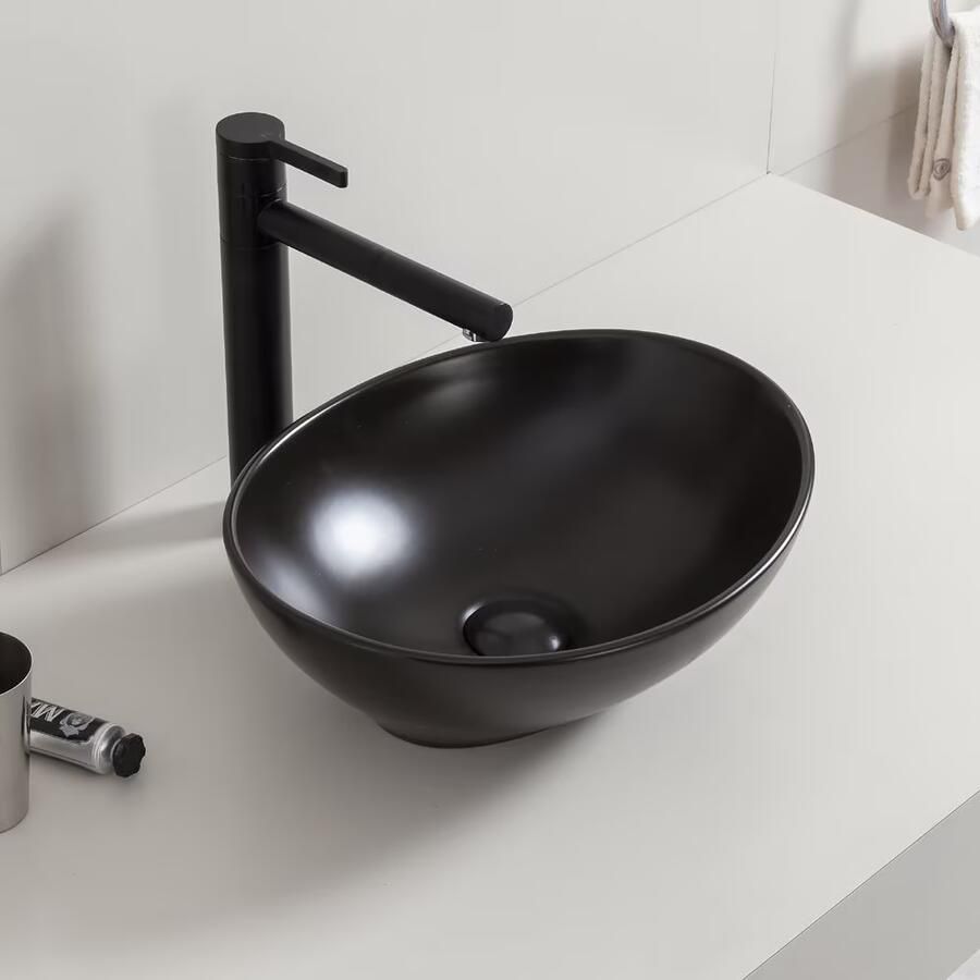 Wiesbaden Waskom Barco | 40x33x14.5 cm | Keramiek | Vrijstaand | Ovaal | Zwart mat - Foto 2