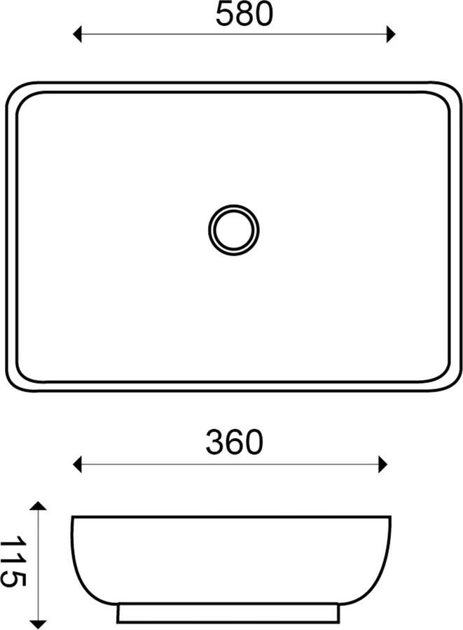 Wiesbaden Waskom Kare | 58x36x11.5 cm | Keramiek | Vrijstaand | Rechthoekig | Wit - Foto 4