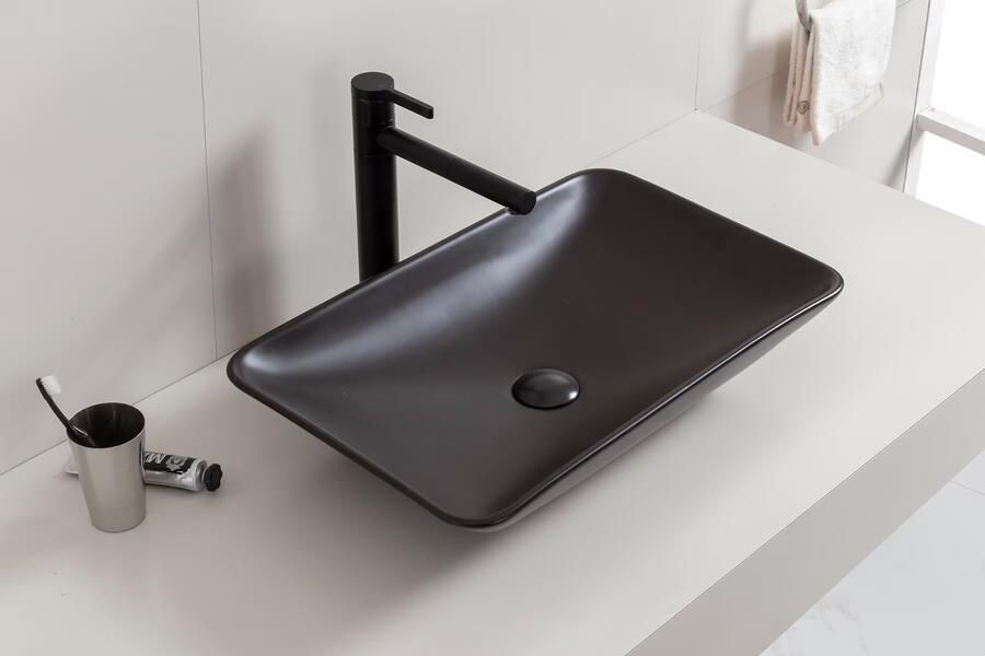 Wiesbaden Waskom Karu | 58x36x11.5 cm | Keramiek | Vrijstaand | Rechthoekig | Zwart mat