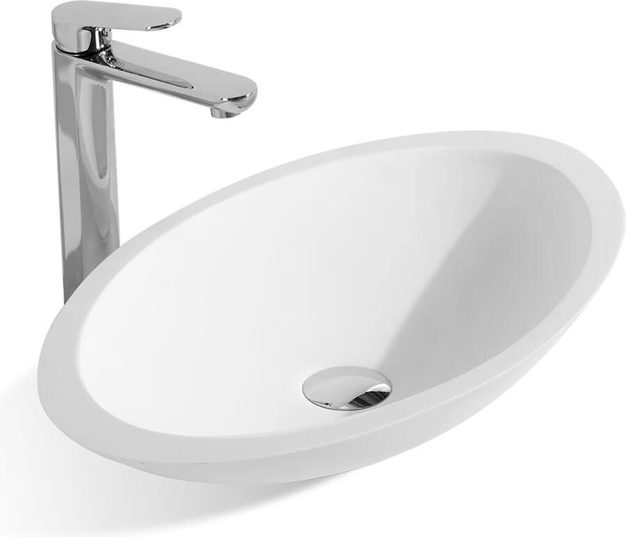 Wiesbaden Waskom Kim | 59x35x11 cm | Solid surface | Vrijstaand | Ovaal | Wit mat - Foto 2