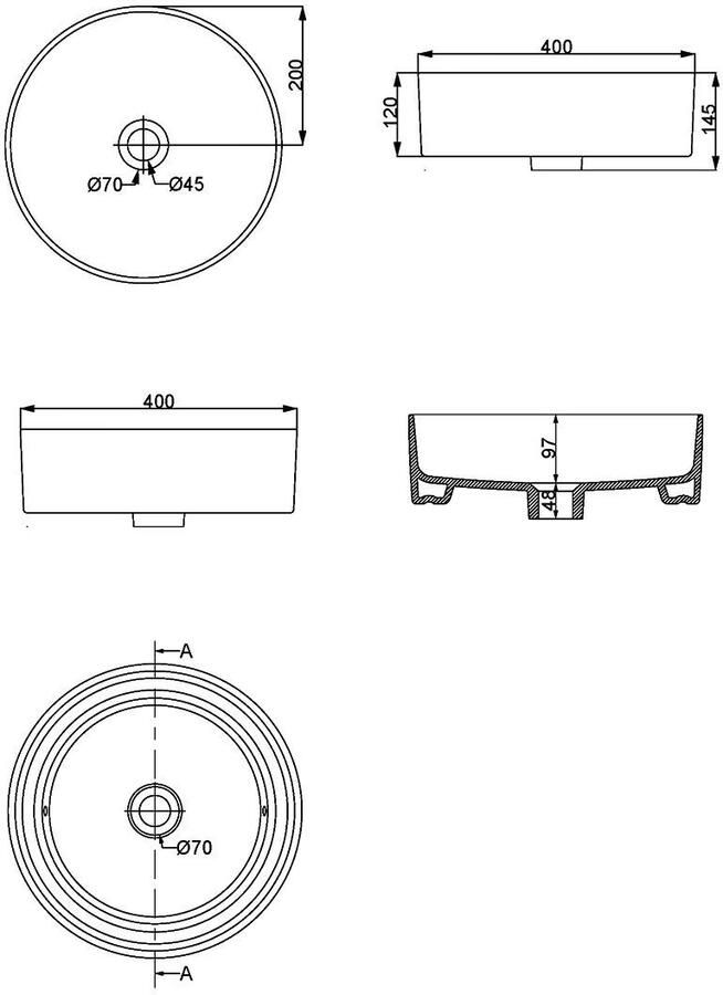 Wiesbaden Waskom Link | 40 cm | Keramiek | Vrijstaand | Rond | Wit mat