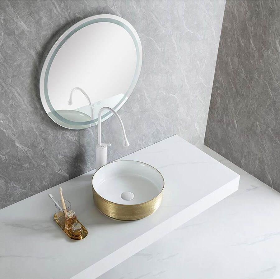 Wiesbaden Waskom Mondri | 36 x 36 x 12 cm | Keramiek | Vrijstaand | Rond | Wit geborsteld goud - Foto 2