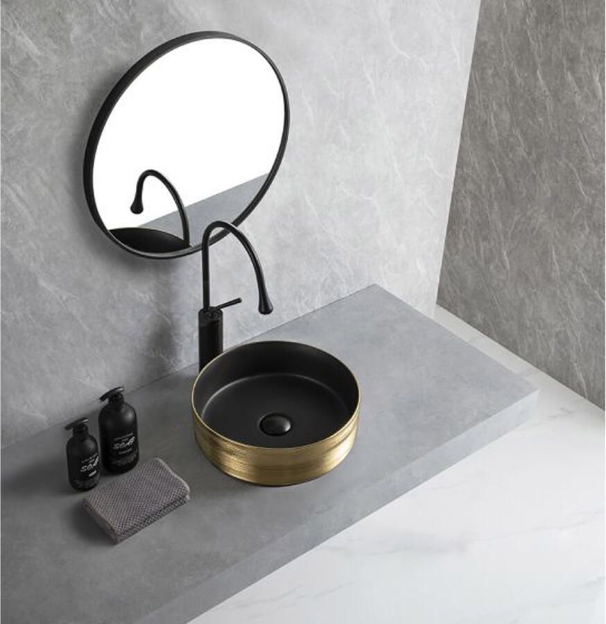 Wiesbaden Waskom Mondri | 36 x 36 x 12 cm | Keramiek | Vrijstaand | Rond | Zwart geborsteld goud - Foto 2