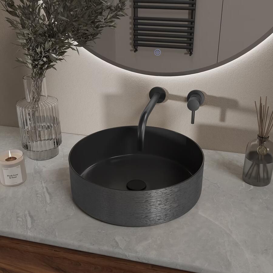 Wiesbaden Waskom Mondri | 36 x 36 x 12 cm | Keramiek | Vrijstaand | Rond | Zwart-gunmetal - Foto 2