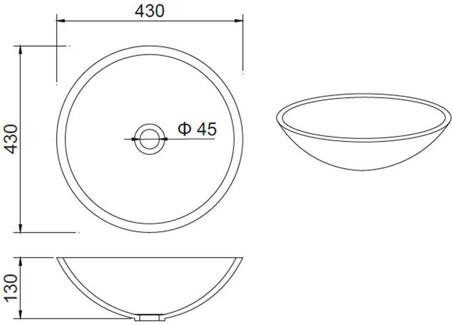 Wiesbaden Waskom Valerie | 43 cm | Solid surface | Vrijstaand | Rond | Zwart mat