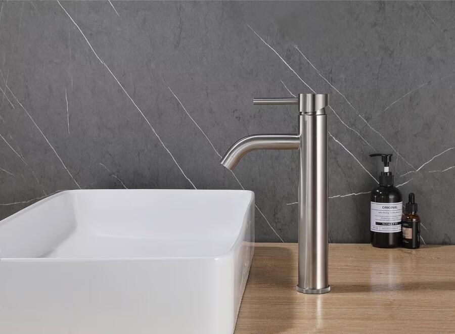 Wiesbaden Wastafelkraan 304 Opbouw Mengkraan Hoog model 1-hendel | Geborsteld rvs - Foto 2