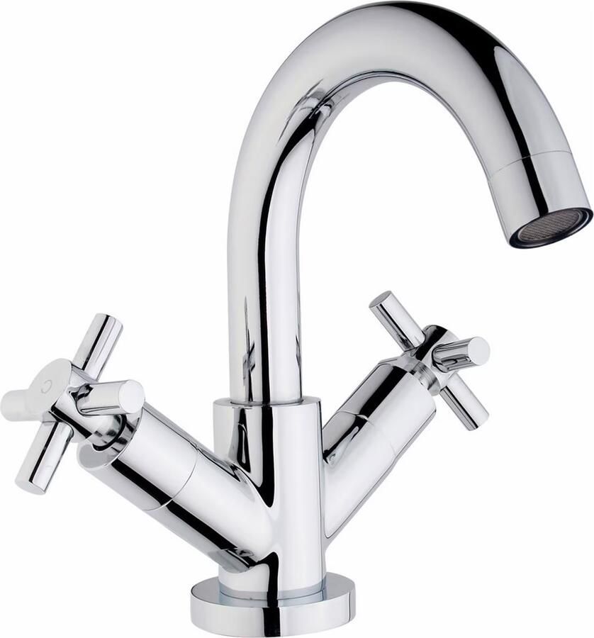 Wiesbaden Wastafelkraan Cross | Opbouw | Draaibare uitloop | Mengkraan | Standaard model | 2-knops | Cross | Chroom - Foto 2