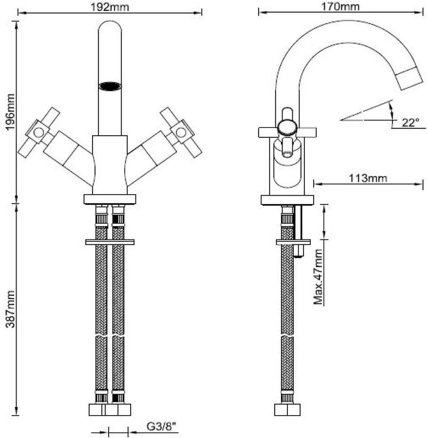 Wiesbaden Wastafelkraan Cross | Opbouw | Draaibare uitloop | Mengkraan | Standaard model | 2-knops | Cross | Chroom