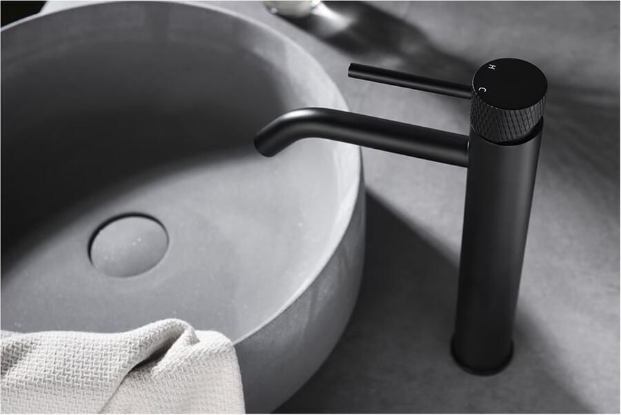 Wiesbaden Wastafelkraan Ribbd | Opbouw | Draaibare uitloop | Mengkraan | Hoog model | 1-hendel | Rond | Zwart mat - Foto 3