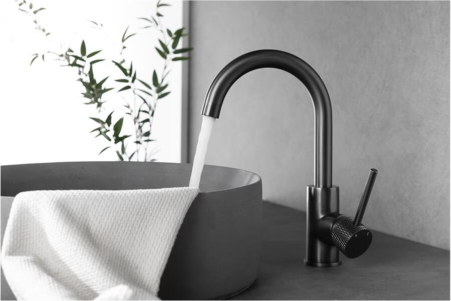 Wiesbaden Wastafelkraan Ribbd | Opbouw | Draaibare uitloop | Mengkraan | Hoog model | 1-hendel | Rond | Gunmetal PVD - Foto 2