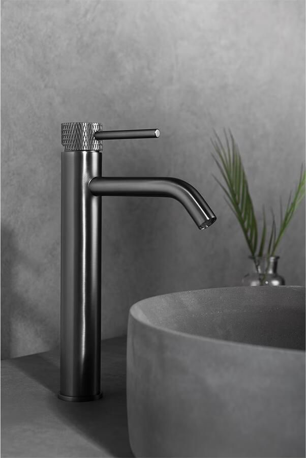 Wiesbaden Wastafelkraan Ribbd | Opbouw | Draaibare uitloop | Mengkraan | Hoog model | 1-hendel | Rond | Gunmetal PVD - Foto 3