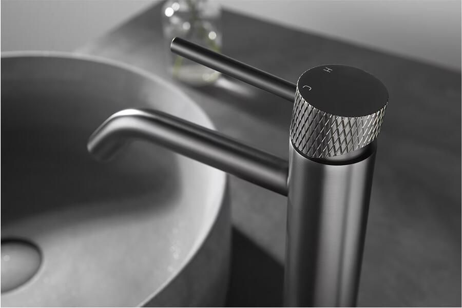 Wiesbaden Wastafelkraan Ribbd | Opbouw | Draaibare uitloop | Mengkraan | Hoog model | 1-hendel | Rond | Gunmetal PVD - Foto 2