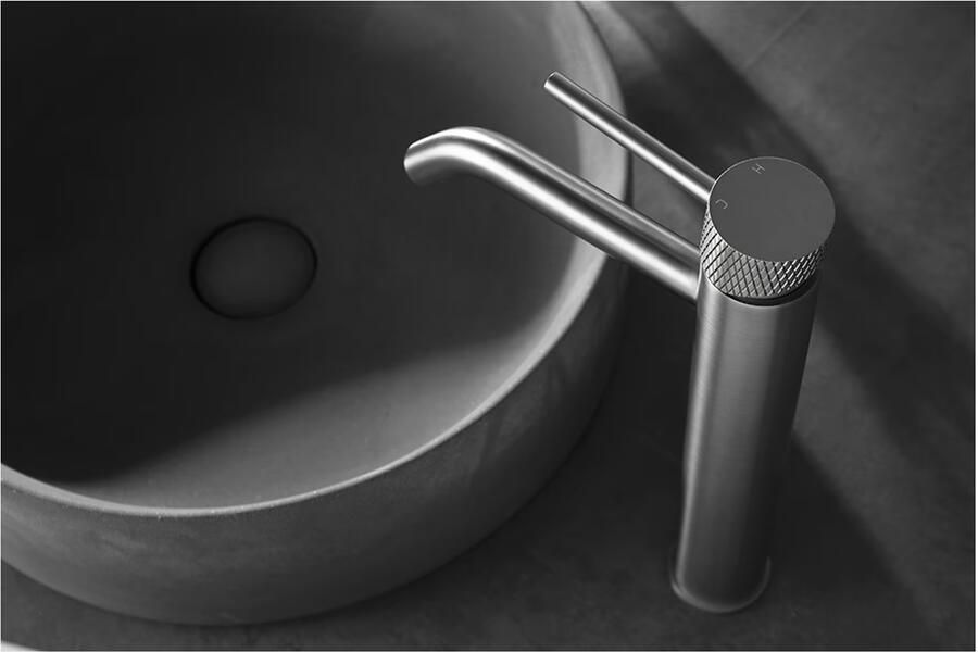 Wiesbaden Wastafelkraan Ribbd | Opbouw | Draaibare uitloop | Mengkraan | Hoog model | 1-hendel | Rond | Geborsteld staal PVD - Foto 3