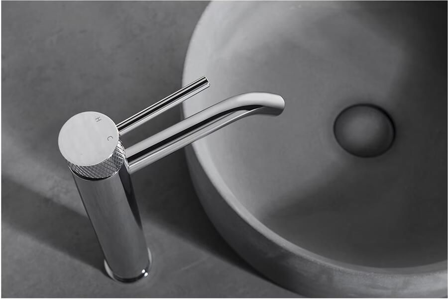 Wiesbaden Wastafelkraan Ribbd | Opbouw | Draaibare uitloop | Mengkraan | Hoog model | 1-hendel | Rond | Chroom - Foto 2