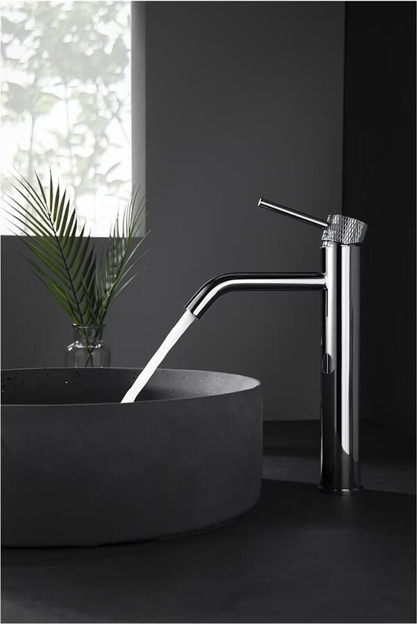 Wiesbaden Wastafelkraan Ribbd | Opbouw | Draaibare uitloop | Mengkraan | Hoog model | 1-hendel | Rond | Chroom - Foto 3