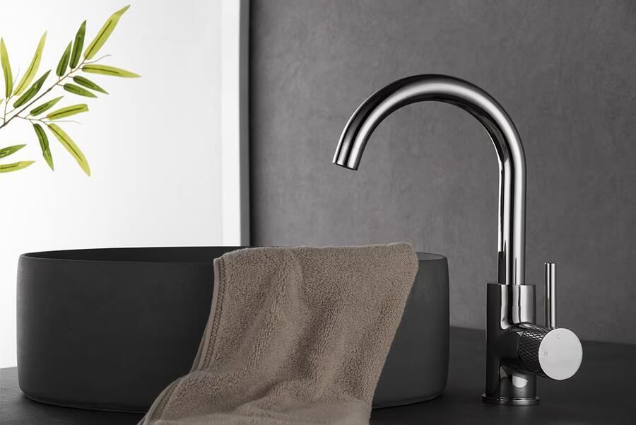 Wiesbaden Wastafelkraan Ribbd | Opbouw | Draaibare uitloop | Mengkraan | Hoog model | 1-hendel | Rond | Chroom - Foto 3