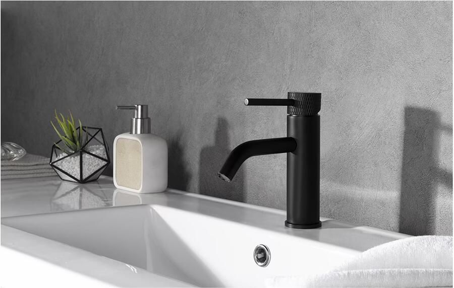 Wiesbaden Wastafelkraan Ribbd | Opbouw | Draaibare uitloop | Mengkraan | Standaard model | 1-hendel | Rond | Zwart mat - Foto 3