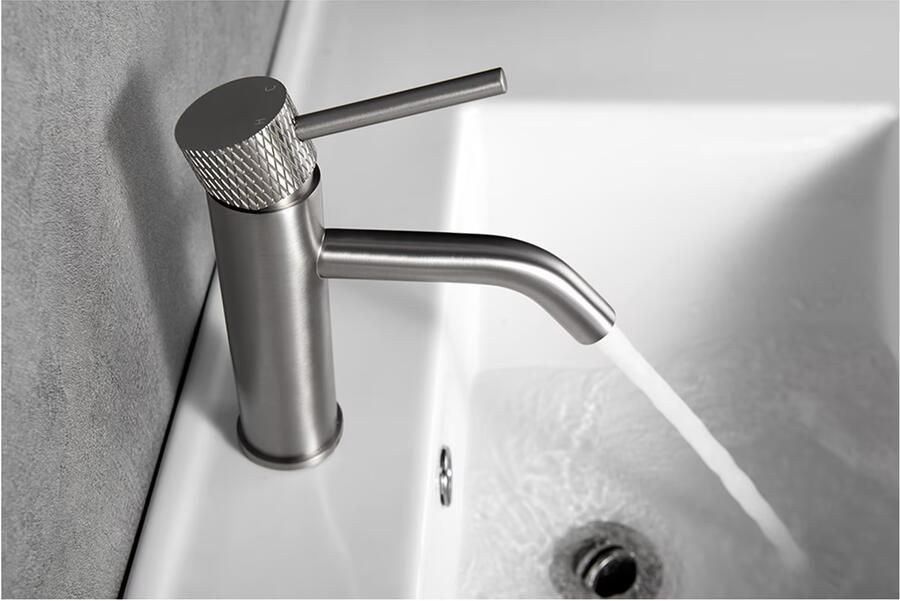 Wiesbaden Wastafelkraan Ribbd | Opbouw | Draaibare uitloop | Mengkraan | Standaard model | 1-hendel | Rond | Geborsteld staal PVD - Foto 2