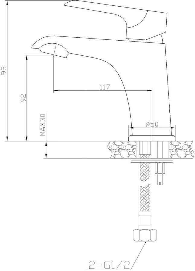 Wiesbaden Wastafelkraan Tarma | Opbouw | Mengkraan | Laag model | 1-hendel | Rond | Zwart chroom