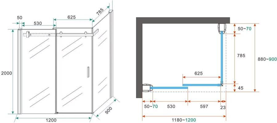 Xellanz Douchecabine Wiesbaden Rechthoek Schuifdeur 140x100x200cm Antikalk Helder Glas Aluminium Profiel 8mm Veiligheidsglas Easy Clean - Foto 10