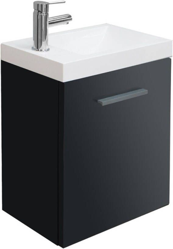 Xellanz Toiletmeubel Emma Hangend 50x50x25cm MDF Hoogglans Grijs Softclose Kunstmarmeren Wasbak - Foto 3
