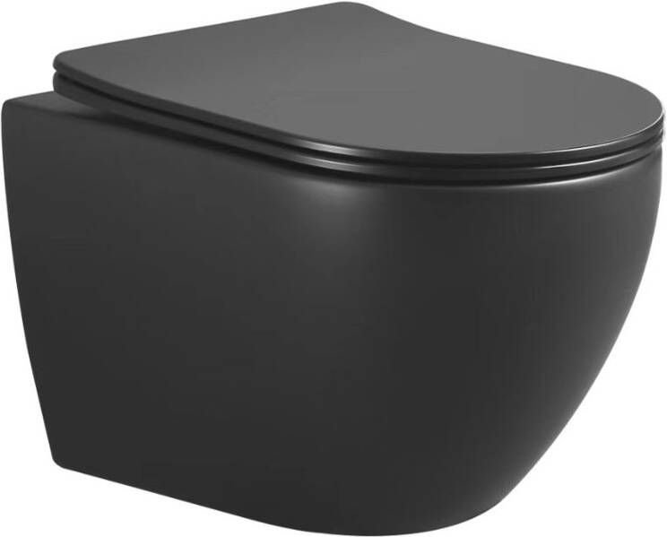 Xellanz Nibiru randloos wandcloset compact 48 cm turbo flush met softclose zitting zwart mat