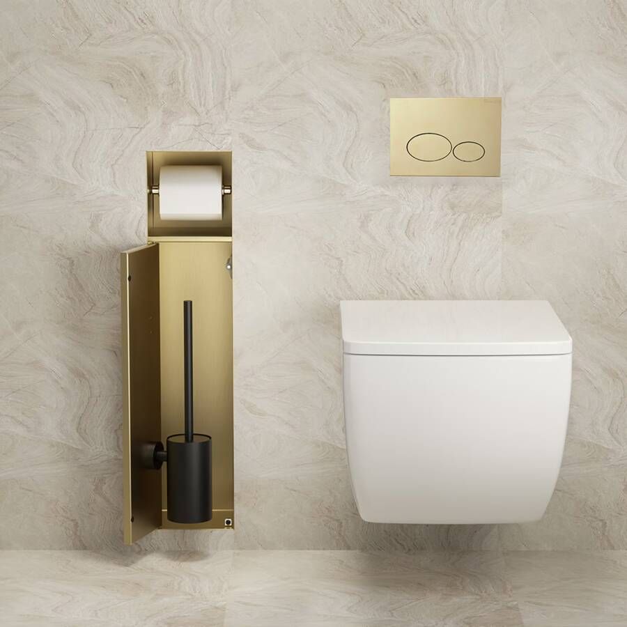 Xellanz Toiletrol- en borstelhouder Rocko | Inbouw | Betegelbaar | Messing | Geborsteld Messing