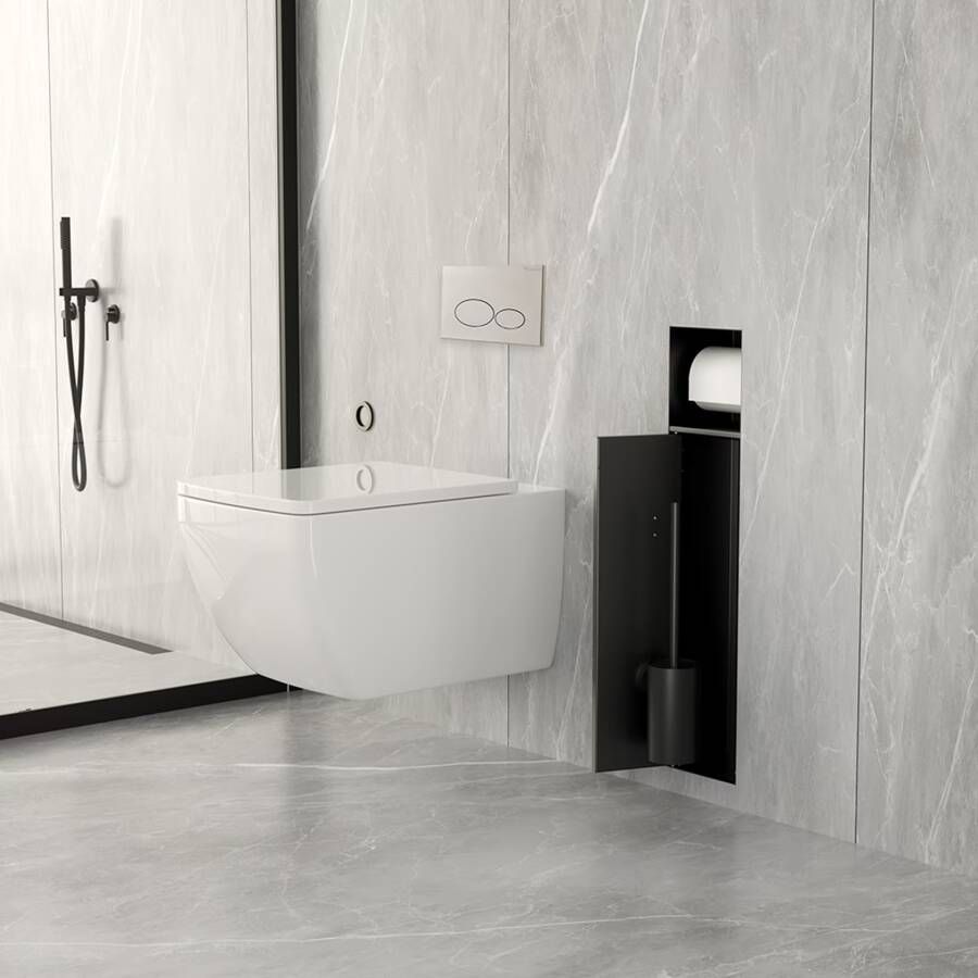 Xellanz Toiletrol- en borstelhouder Rocko | Inbouw | Betegelbaar | Messing | Mat Zwart