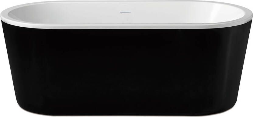 Xellanz Vrijstaand bad Nero | 178x80 cm | Incl.Afvoer-Wit | Sleuf overloop | Acryl | Ovaal | Zwart wit