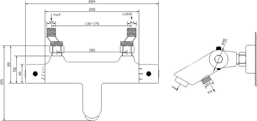 Xellanz Badkraan Rio | Opbouw | Thermostaatkraan | 2-weg | hoh 15 cm | 1-hendel | Rond | Geborsteld staal