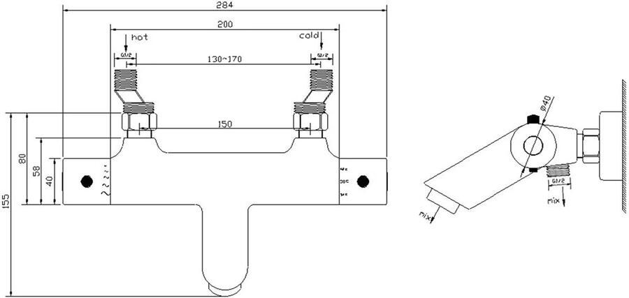 Xellanz Badkraan Wiesbaden Rio Thermostatisch 15cm Hartafstand Opbouw Rond Mat Zwart 2 Greeps met Onderuitloop - Foto 4