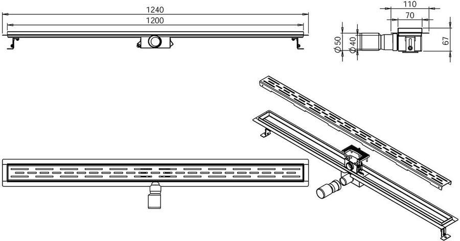 Xellanz Douchegoot Eco | 120 cm | Met flens en rooster | RVS - Foto 3