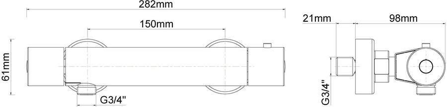 Xellanz Douchekraan Eco Cool Touch | Opbouw | Thermostaatkraan | 1-weg | hoh 15 cm | 2-knops | Rond | Chroom - Foto 2