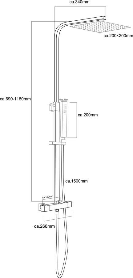 Xellanz Douchekraan Rombo | Opbouw | Thermostaatkraan | 1-weg | hoh 15 cm | 2-knops | Vierkant | Zwart