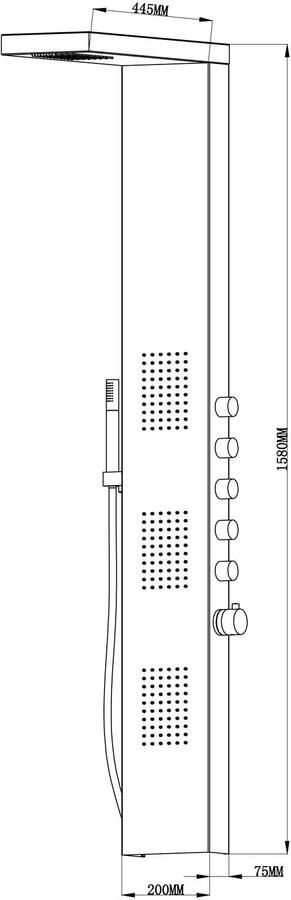 Xellanz Douchepaneel Ohio | Opbouw | 158x20 cm | Thermostaatkraan | 6-knops | Vierkant | Geborsteld staal - Foto 2