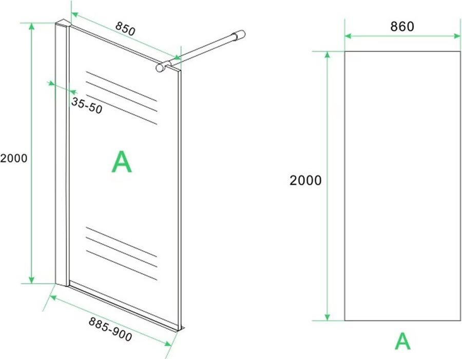 Xellanz Inloopdouche Eco met Zijwand 90x200cm 30x200cm Antikalk Helder Glas Chroom Profiel 8mm Veiligheidsglas Easy Clean