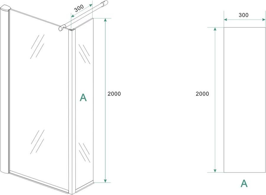 Wiesbaden Eco zijpaneel 30 x 200 cm met hoekprofiel voor inloopdouche chroom met 8 mm NANO helder glas - Foto 6