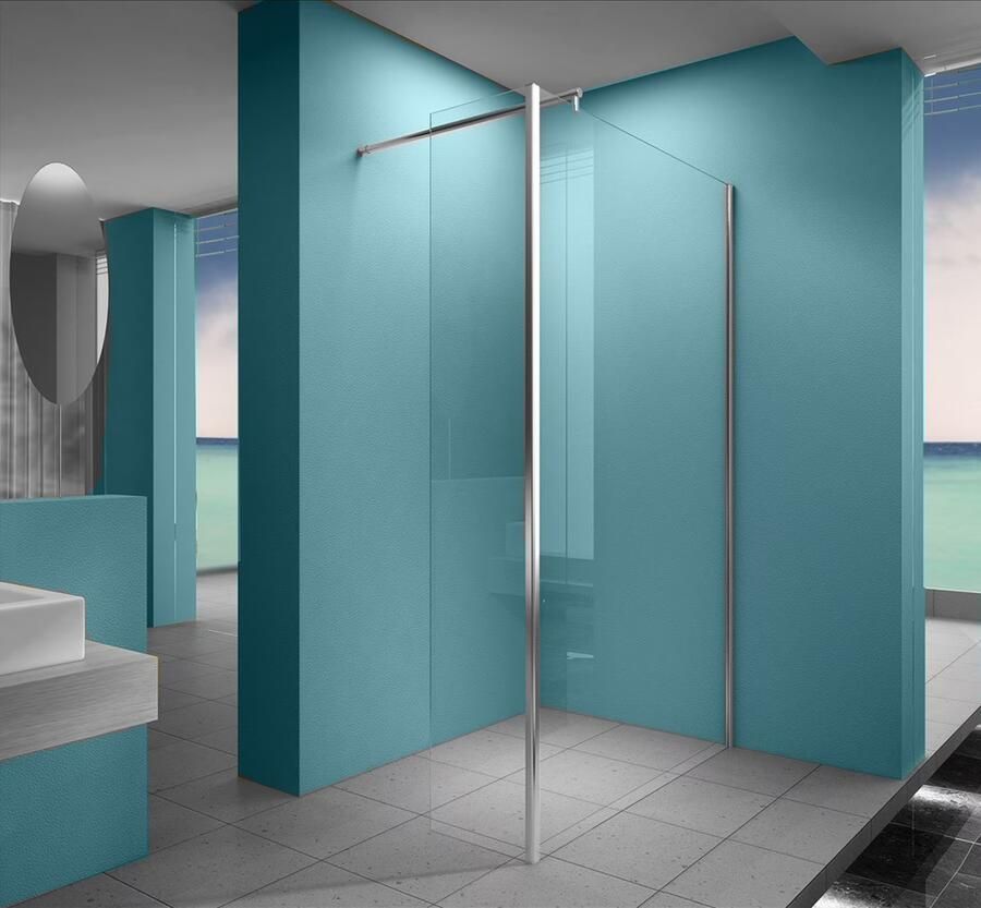 1219 Wiesbaden Eco zijpaneel 40 x 200 cm met hoekprofiel voor inloopdouche chroom met 8 mm NANO helder glas
