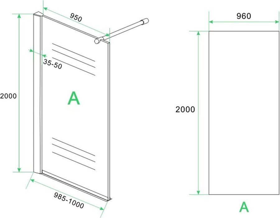 Xellanz Inloopdouche Eco met Zijwand 100x200cm 30x200cm Antikalk Helder Glas Chroom Profiel 8mm Veiligheidsglas Easy Clean - Foto 3