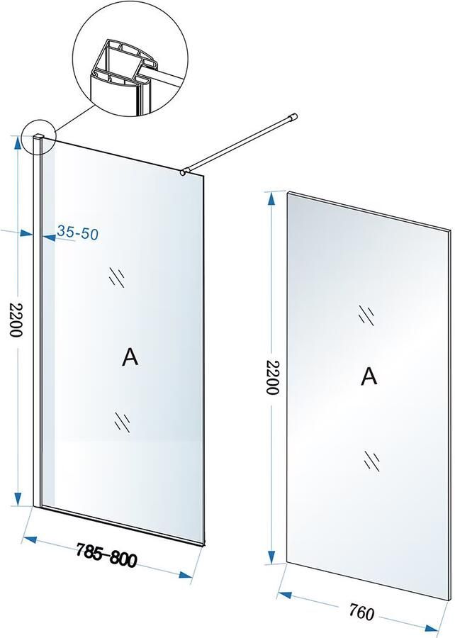 Xellanz Inloopdouche Eco | 80x220 cm | Helder glas | Chroom beslag - Foto 2