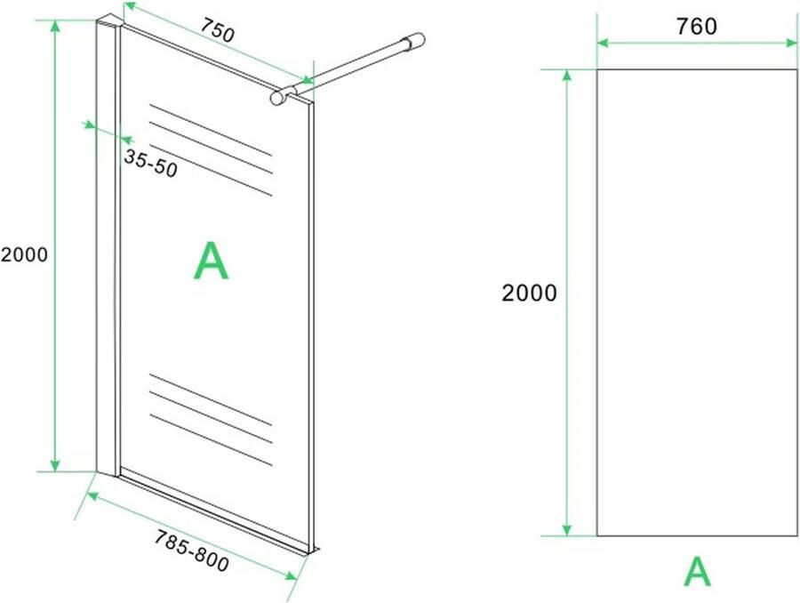 Xellanz Inloopdouche Eco met Zijwand 80x200cm 30x200cm Antikalk Helder Glas Chroom Profiel 8mm Veiligheidsglas Easy Clean - Foto 2