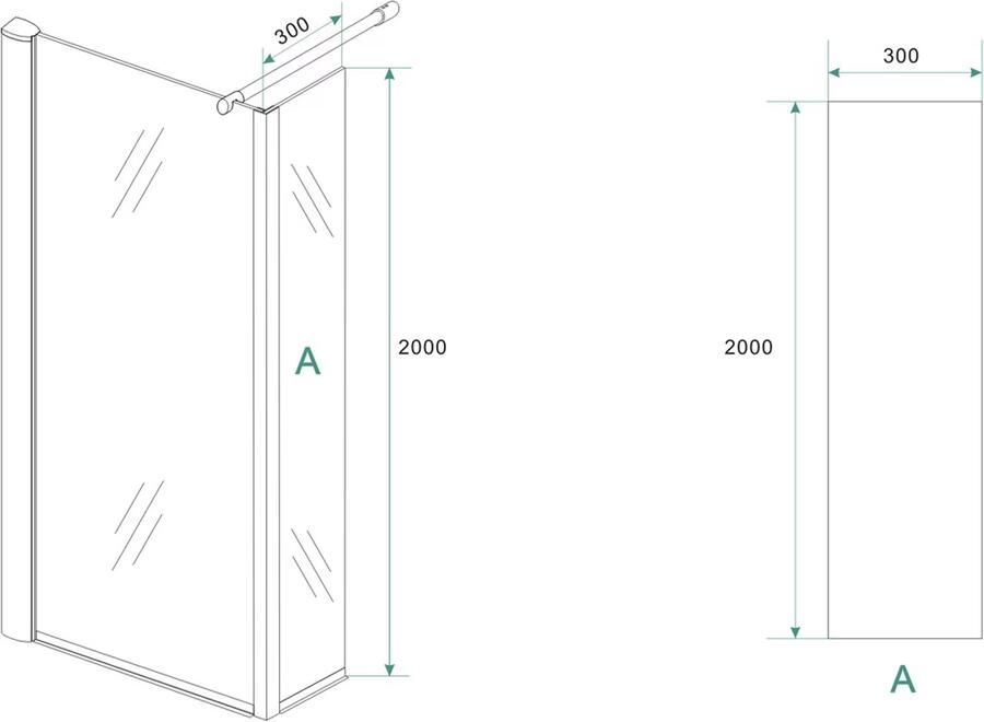 Xellanz Inloopdouche Eco met Zijwand 80x200cm 30x200cm Antikalk Helder Glas Chroom Profiel 8mm Veiligheidsglas Easy Clean