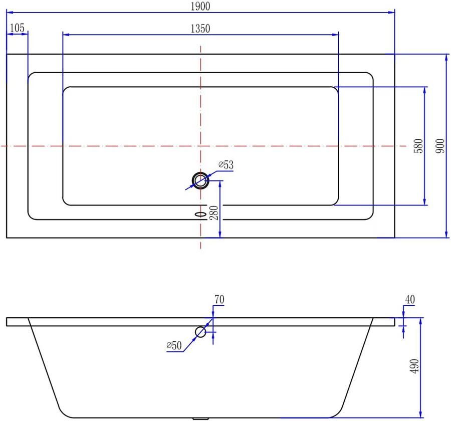 Xellanz Ligbad Inbouw Santino Rechthoek 1-2 Persoons Duobad 90x190x49cm Acryl Badkuip Glans Wit - Foto 3